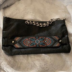 Jessica Simpson Black Faux Leather Wristlet/Chain